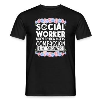 Fleurs du Mois du travail social à l’école - T-shirt homme - noir - Devant - AI Model Male 178 light (178cm)