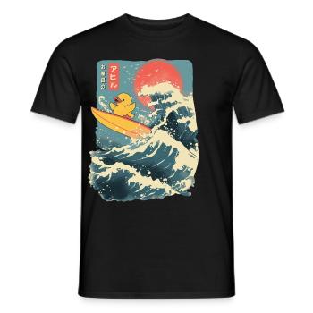 Canard en caoutchouc Animal Japonais Surf Fleur Coucher de soleil - T-shirt homme - noir - Devant - AI Model Male 178 light (178cm)