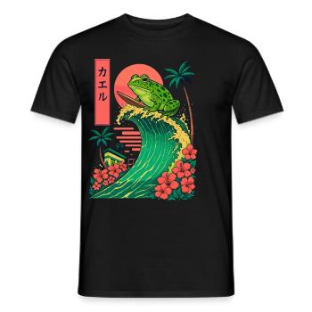 grenouille crapaud animal japonais surf fleur coucher de soleil - T-shirt homme - noir - Devant - AI Model Male 178 light (178cm)
