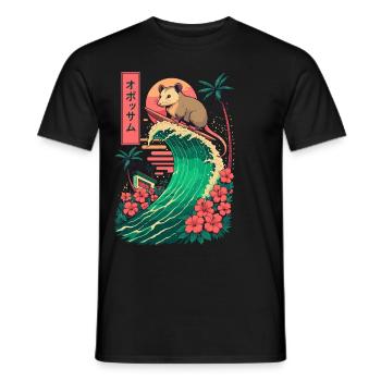 Opossum, rat, rongeur, animal, japonais, surf, fleur - T-shirt homme - noir - Devant - AI Model Male 178 light (178cm)