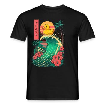 Canard en caoutchouc Animal Japonais Surf Fleur Coucher de soleil - T-shirt homme - noir - Devant - AI Model Male 178 light (178cm)