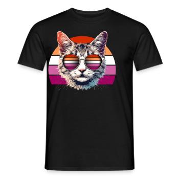 Cool cat with sunglasses and lesbian look - Men's T-Shirt - black - Front - AI Model Male 178 light (178cm)