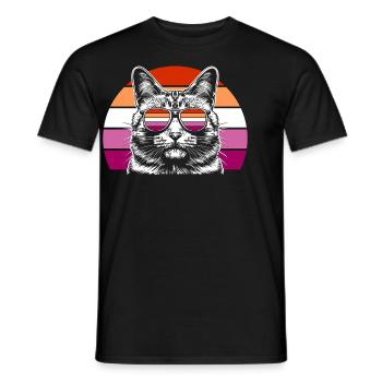 Vintage cat with glasses and lesbian colors - Men's T-Shirt - black - Front - AI Model Male 178 light (178cm)