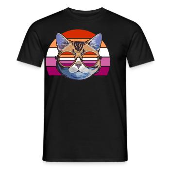 Cool retro cat with glasses and lesbian colors - Men's T-Shirt - black - Front - AI Model Male 178 light (178cm)