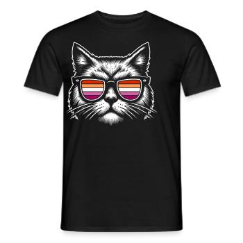 Stylish cat with glasses and lesbian colors - Men's T-Shirt - black - Front - AI Model Male 178 light (178cm)