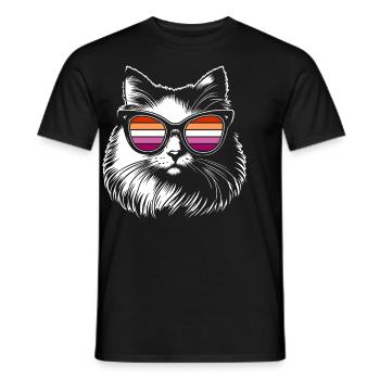 Stylish cat with glasses and lesbian colors - Men's T-Shirt - black - Front - AI Model Male 178 light (178cm)