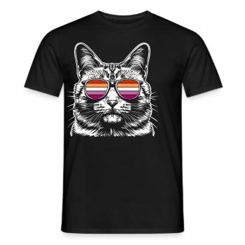 Chat cool avec des lunettes et un look rétro lesbien - T-shirt homme - noir - Devant - AI Model Male 178 light (178cm)