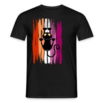 Funny climbing cat with lesbian colors - Men's T-Shirt - black - Front - AI Model Male 178 light (178cm)