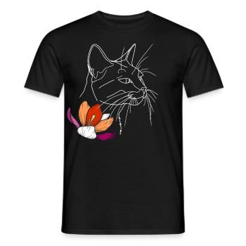 Chat de la fierté lesbienne avec dessin de ligne de fleur LGBTQ - T-shirt homme - noir - Devant - AI Model Male 178 light (178cm)