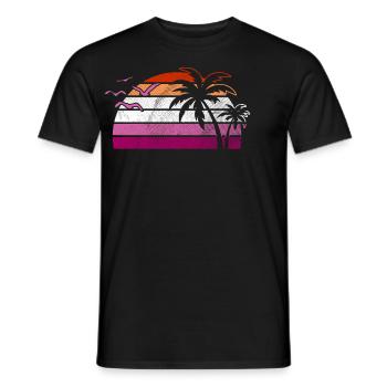 Retro Sonnenuntergang Palmen Lesben-Pride Kunst - Männer T-Shirt - Schwarz - Vorne - AI Model Male 178 light (178cm)