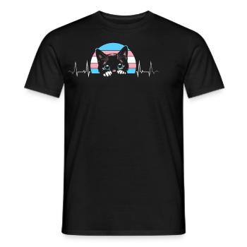 battement de cœur chat curieux fierté transgenre - T-shirt homme - noir - Devant - AI Model Male 178 light (178cm)