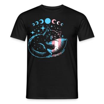 Schlafende Transgender Katze mit Mond und Sternen - Männer T-Shirt - Schwarz - Vorne - AI Model Male 178 light (178cm)