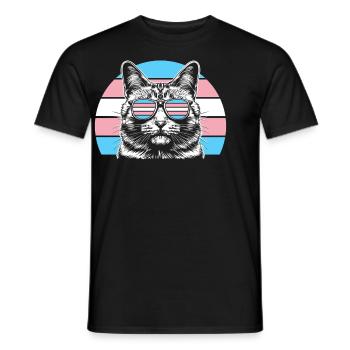 Retro Transgender Katze mit Pride Sonnenbrille - Männer T-Shirt - Schwarz - Vorne - AI Model Male 178 light (178cm)