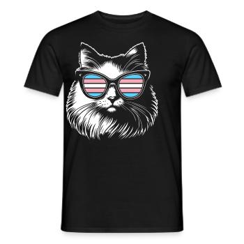 Fluffy Transgender Cat with Cool Glasses - Men's T-Shirt - black - Front - AI Model Male 178 light (178cm)