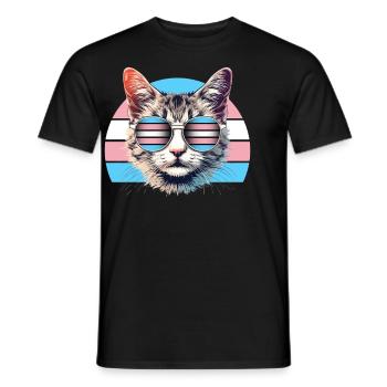Coole Transgender Katze mit Sonnenbrille Retro - Männer T-Shirt - Schwarz - Vorne - AI Model Male 178 light (178cm)