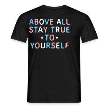 Colorful trans message in transgender flag colors - Men's T-Shirt - black - Front - AI Model Male 178 light (178cm)