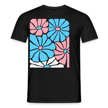 Fleurs transgenres dans la fierté Couleurs Rose Bleu Blanc - T-shirt homme - noir - Devant - AI Model Male 178 light (178cm)