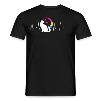 Mystic Pan Cat with Moon and Heartbeat Line - Men's T-Shirt - black - Front - AI Model Male 178 light (178cm)