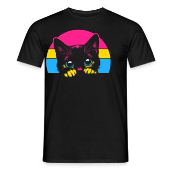 Pan cat peeking out with Pride flag colors - Men's T-Shirt - black - Front - AI Model Male 178 light (178cm)