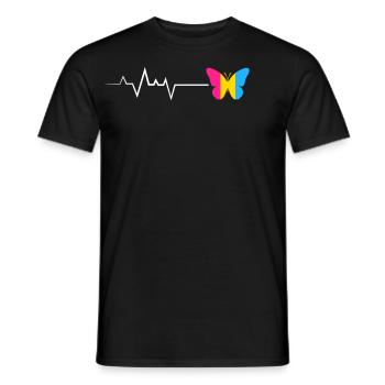Papillon pansexuel avec ligne de battement de cœur - T-shirt homme - noir - Devant - AI Model Male 178 light (178cm)