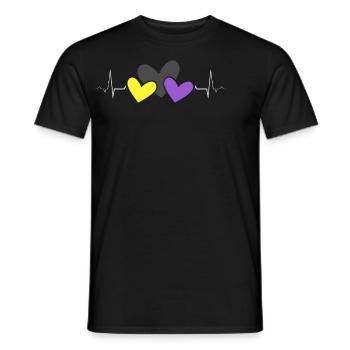 Nonbinary Pride Colorful Hearts Heartbeat LGBTQ+ - Men's T-Shirt - black - Front - AI Model Male 178 light (178cm)