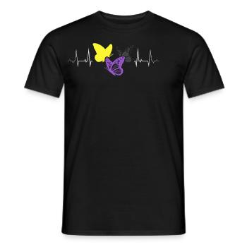 Nonbinary Pride Butterflies Heartbeat LGBTQ+ - Men's T-Shirt - black - Front - AI Model Male 178 light (178cm)
