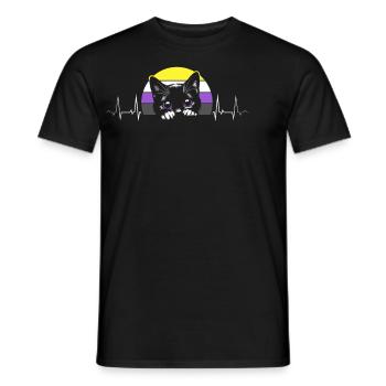 Nonbinary Pride Katze Herzschlag Mit Flagge - Männer T-Shirt - Schwarz - Vorne - AI Model Male 178 light (178cm)