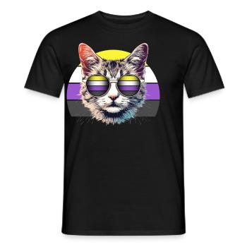 Nonbinary Pride Cool Cat with Sunglasses Retro - Men's T-Shirt - black - Front - AI Model Male 178 light (178cm)