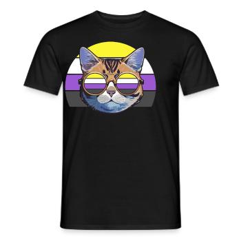 Nonbinary Pride Coole Katze mit Sonnenbrille Retro - Männer T-Shirt - Schwarz - Vorne - AI Model Male 178 light (178cm)