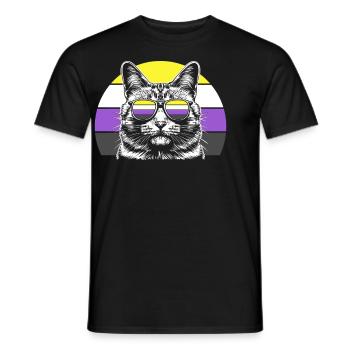 Nonbinary Pride Katze Sonnenbrille Retro - Männer T-Shirt - Schwarz - Vorne - AI Model Male 178 light (178cm)