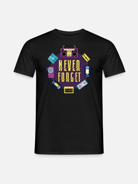Never Forget VHS Kassette Diskette Achtziger Retro - Mænd T-shirt - sort