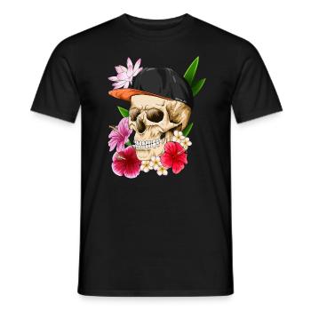 Totenkopf mit Mütze und blumen - Männer T-Shirt - Schwarz - Vorne - AI Model Male 178 light (178cm)