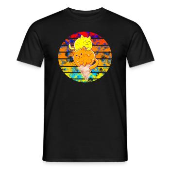 Chat coucher de soleil mangeant de la glace - T-shirt homme - noir - Devant - AI Model Male 178 light (178cm)