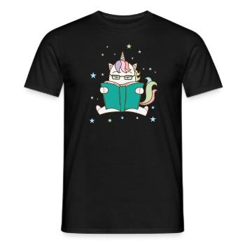 Fantasie Pferd Einhorn liest ein Buch - Männer T-Shirt - Schwarz - Vorne - AI Model Male 178 light (178cm)