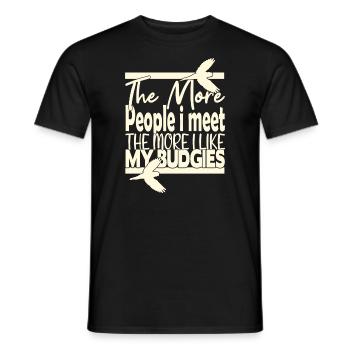 Plus je rencontre de gens, plus j’aime mes perruches - T-shirt homme - noir - Devant - AI Model Male 178 light (178cm)
