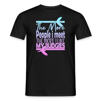 Plus je rencontre de gens, plus j’aime mes perruches - T-shirt homme - noir - Devant - AI Model Male 178 light (178cm)