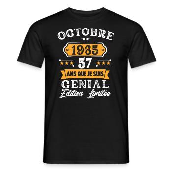 Cadeau D'anniversaire 57 Ans Octobre 1965 Rétro - T-shirt homme - noir - Devant - AI Model Male 178 light (178cm)