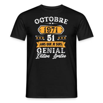 Cadeau D'anniversaire 51 Ans Octobre 1971 Rétro - T-shirt homme - noir - Devant - AI Model Male 178 light (178cm)