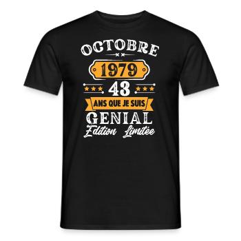 Cadeau D'anniversaire 43 Ans Octobre 1979 Rétro - T-shirt homme - noir - Devant - AI Model Male 178 light (178cm)