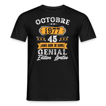 Cadeau D'anniversaire 45 Ans Octobre 1977 Rétro - T-shirt homme - noir - Devant - AI Model Male 178 light (178cm)