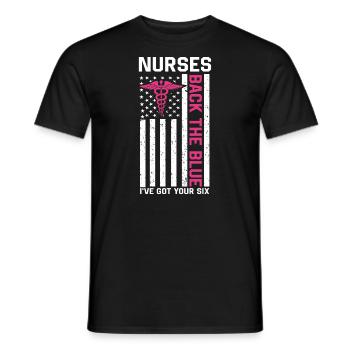 Soutien infirmier à la police - T-shirt homme - noir - Devant - AI Model Male 178 light (178cm)