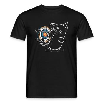 Cute cat Aims at a slice of bow and arrow - Men's T-Shirt - black - Front - AI Model Male 178 light (178cm)