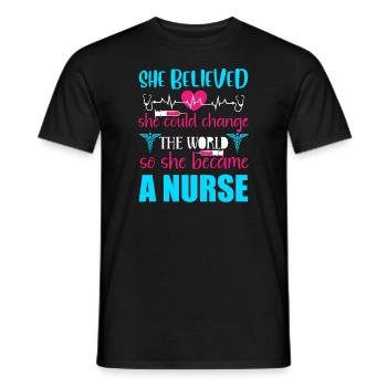L’infirmière change le monde - T-shirt homme - noir - Devant - AI Model Male 178 light (178cm)