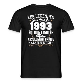 Cadeau d'anniversaire légendes sont nées en 1993 - T-shirt homme - noir - Devant - AI Model Male 178 light (178cm)