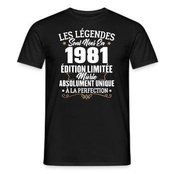 Cadeau d'anniversaire légendes sont nées en 1981 - T-shirt homme - noir - Devant - AI Model Male 178 light (178cm)
