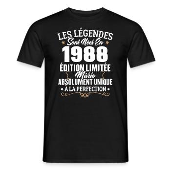 Cadeau d'anniversaire légendes sont nées en 1988 - T-shirt homme - noir - Devant - AI Model Male 178 light (178cm)