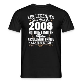 Cadeau d'anniversaire légendes sont nées en 2008 - T-shirt homme - noir - Devant - AI Model Male 178 light (178cm)