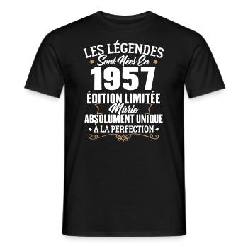 Cadeau d'anniversaire légendes sont nées en 1957 - T-shirt homme - noir - Devant - AI Model Male 178 light (178cm)