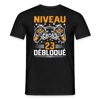 Niveau 23 débloqué / Anniversaire 23 ans gamer - T-shirt homme - noir - Devant - AI Model Male 178 light (178cm)