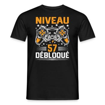Niveau 57 débloqué / Anniversaire 57 ans gamer - T-shirt homme - noir - Devant - AI Model Male 178 light (178cm)